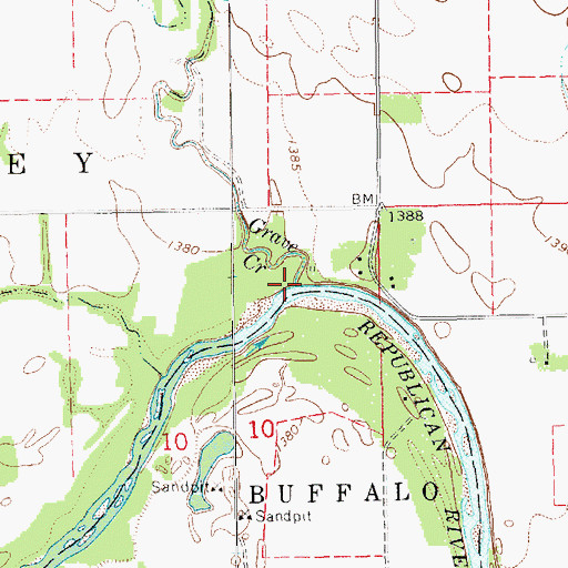 Topographic Map of Grave Creek, KS
