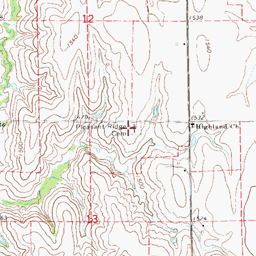 Topographic Map of Pleasant Ridge Cemetery, KS