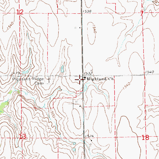 Topographic Map of Highland Church, KS