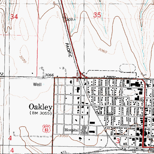 Topographic Map of Oakley, KS