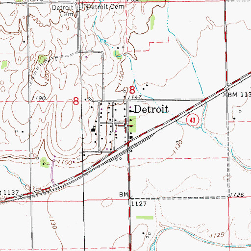 Topographic Map of Detroit, KS