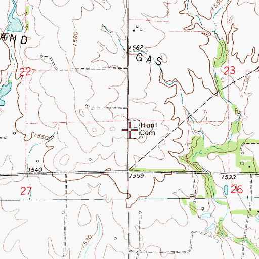 Topographic Map of Hunt Cemetery, KS