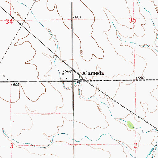 Topographic Map of Alameda, KS