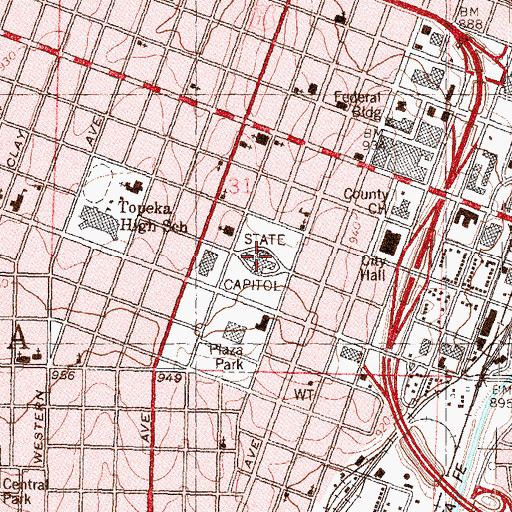 Topographic Map of Topeka, KS