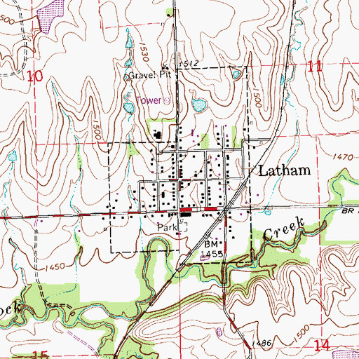Topographic Map of Latham, KS