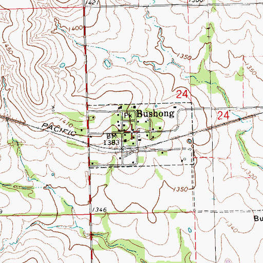 Topographic Map of Bushong, KS
