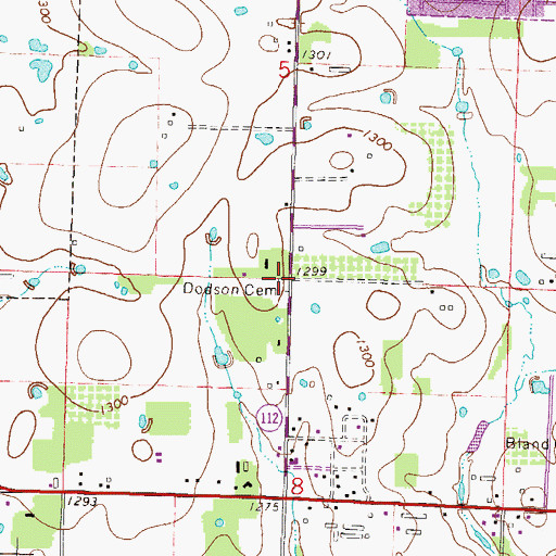 Topographic Map of Dodson Cemetery, AR