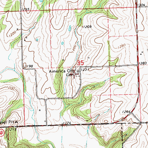 Topographic Map of America City Cemetery, KS