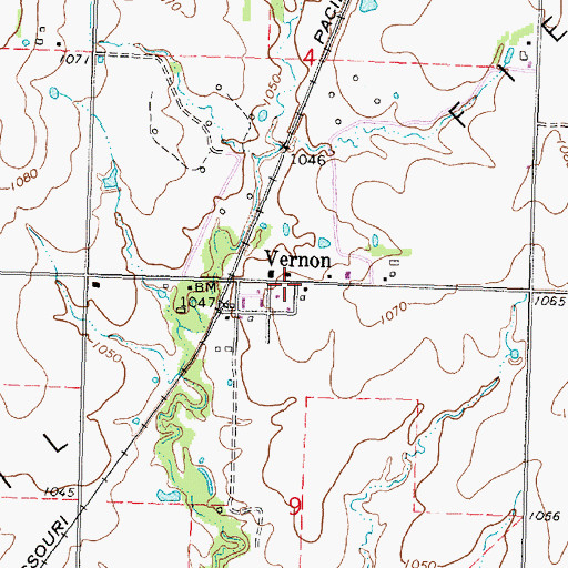 Topographic Map of Vernon, KS