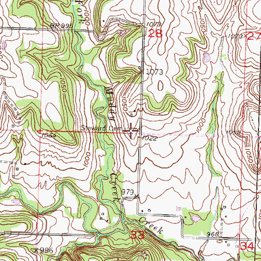 Topographic Map of Steward Cemetery, KS