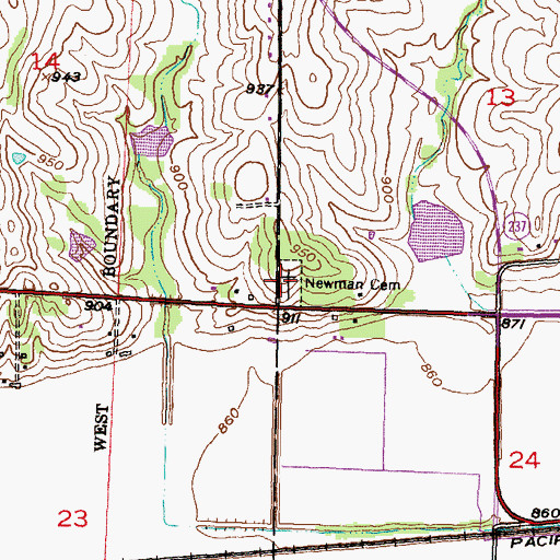 Topographic Map of Newman Cemetery, KS