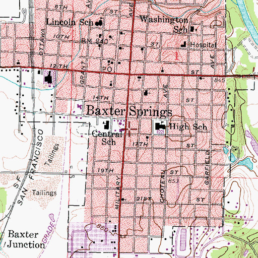 Topographic Map of City of Baxter Springs, KS