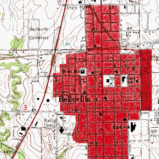 Topographic Map of City of Belleville, KS