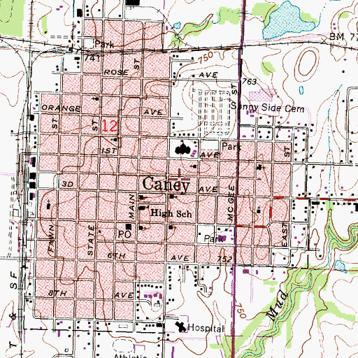 Topographic Map of City of Caney, KS
