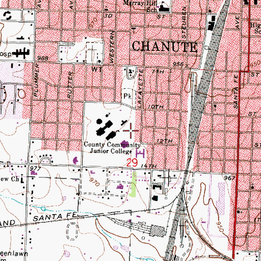 Topographic Map of City of Chanute, KS