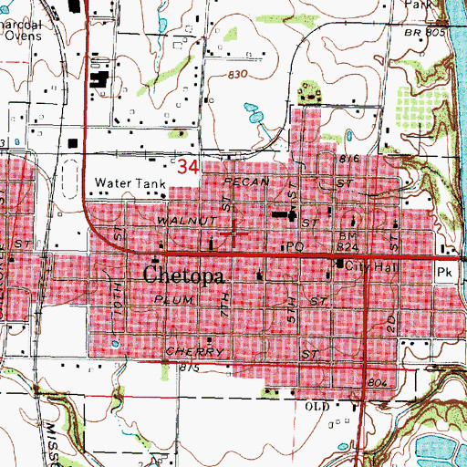 Topographic Map of City of Chetopa, KS
