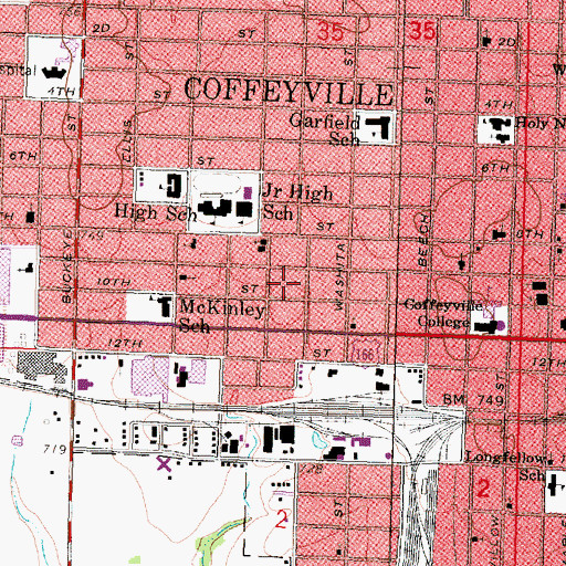 Topographic Map of City of Coffeyville, KS