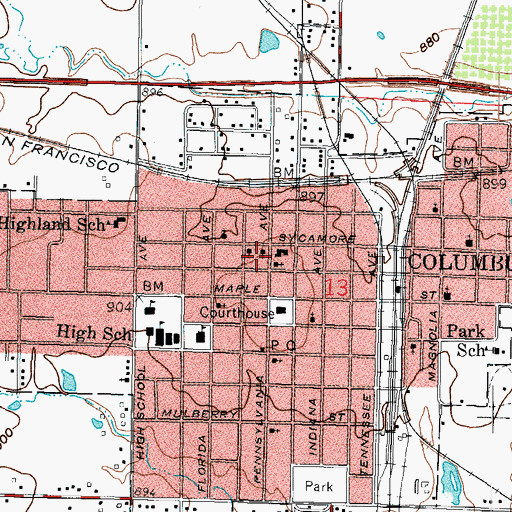 Topographic Map of City of Columbus, KS