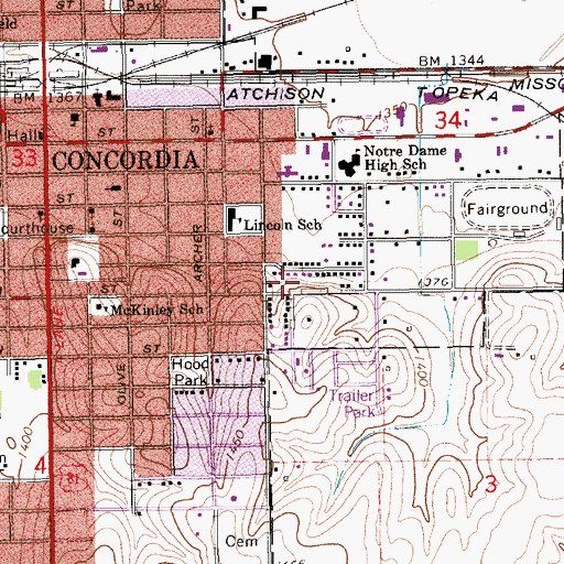 Topographic Map of City of Concordia, KS