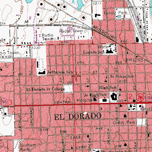 Topographic Map of City of El Dorado, KS