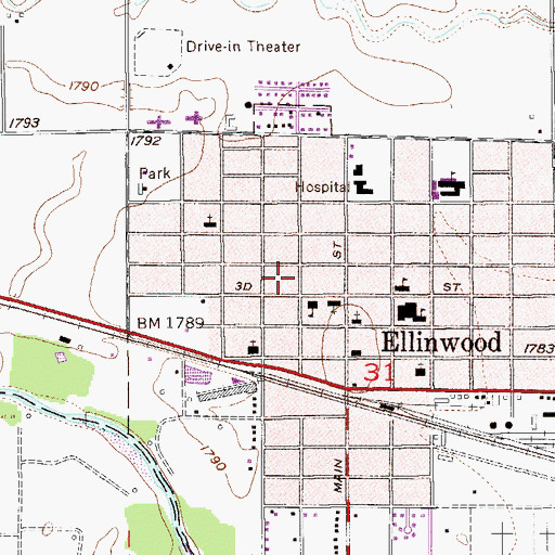 Topographic Map of City of Ellinwood, KS