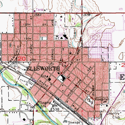 Topographic Map of City of Ellsworth, KS