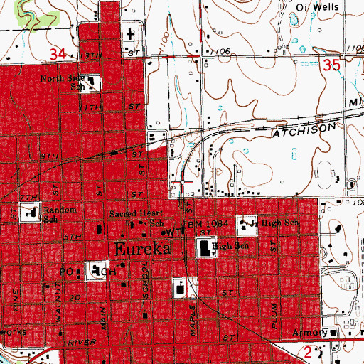 Topographic Map of City of Eureka, KS