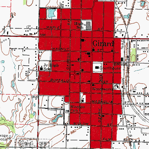 Topographic Map of City of Girard, KS