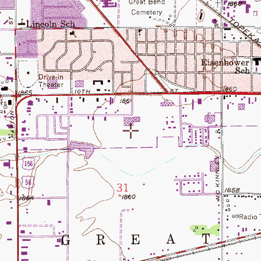Topographic Map of City of Great Bend, KS