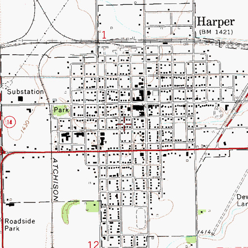 Topographic Map of City of Harper, KS