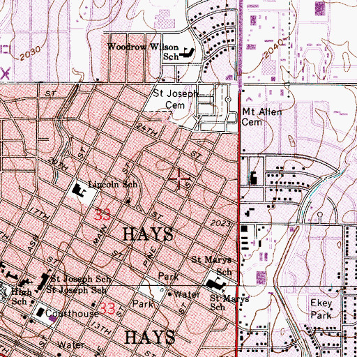 Topographic Map of City of Hays, KS