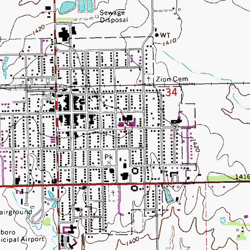 Topographic Map of City of Hillsboro, KS