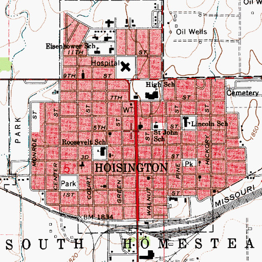 Topographic Map of City of Hoisington, KS