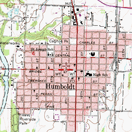 Topographic Map of City of Humboldt, KS