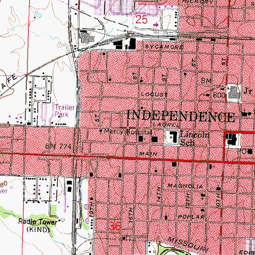 Topographic Map of City of Independence, KS