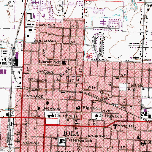 Topographic Map of City of Iola, KS