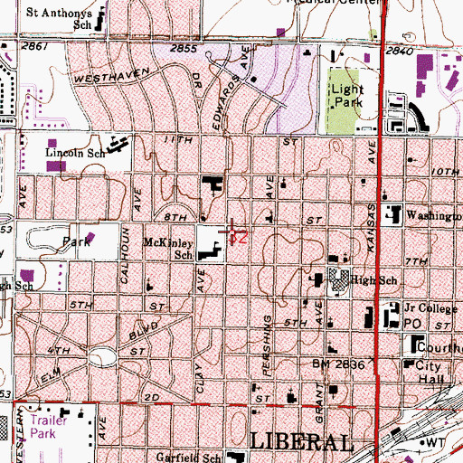 Topographic Map of City of Liberal, KS
