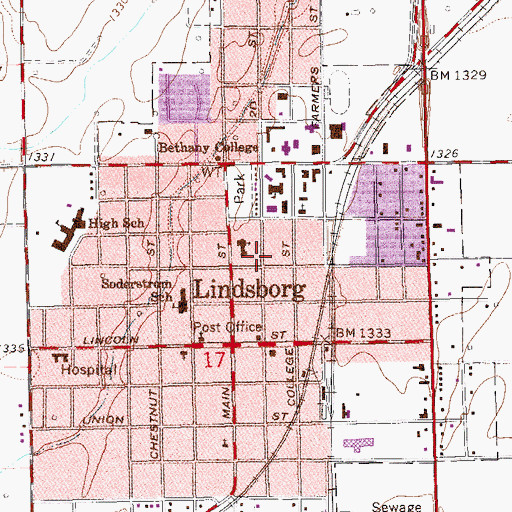 Topographic Map of City of Lindsborg, KS
