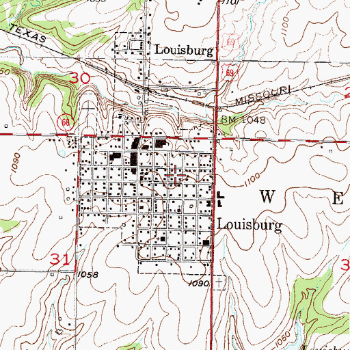 Topographic Map of City of Louisburg, KS