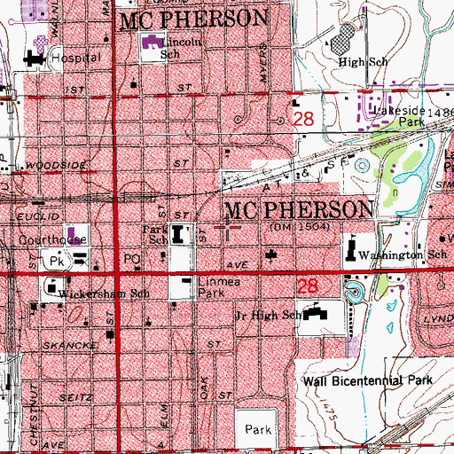 Topographic Map of City of McPherson, KS