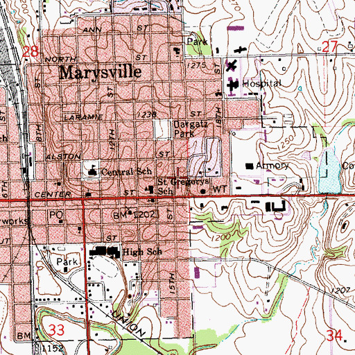 Topographic Map of City of Marysville, KS