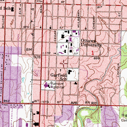Topographic Map of City of Ottawa, KS
