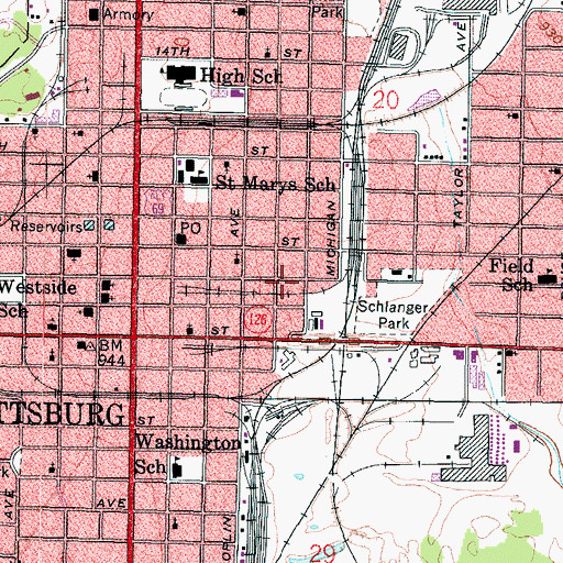 Topographic Map of City of Pittsburg, KS