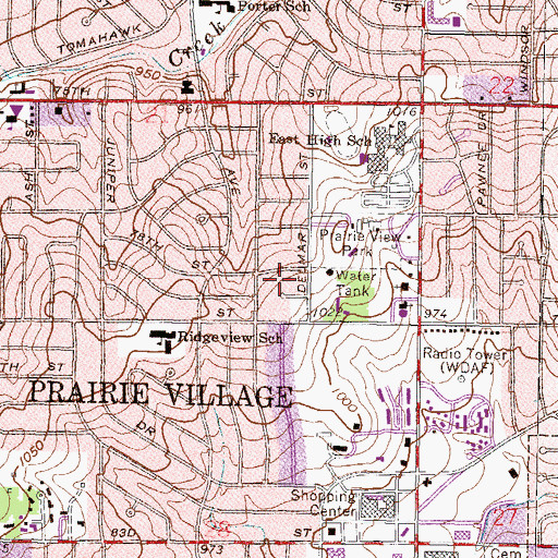 Topographic Map of City of Prairie Village, KS
