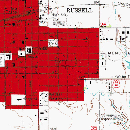 Topographic Map of City of Russell, KS