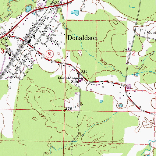 Topographic Map of Donaldson School, AR