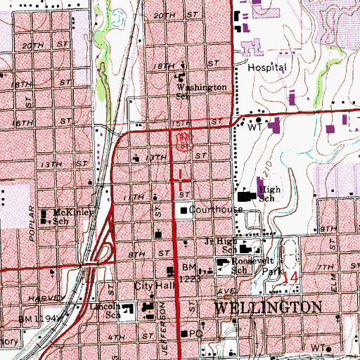 Topographic Map of City of Wellington, KS