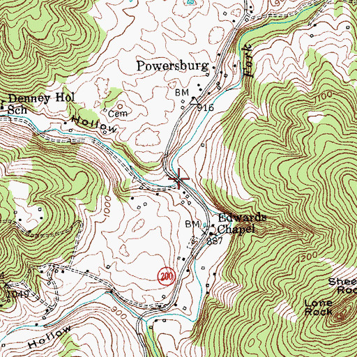 Topographic Map of Denney Hollow, KY