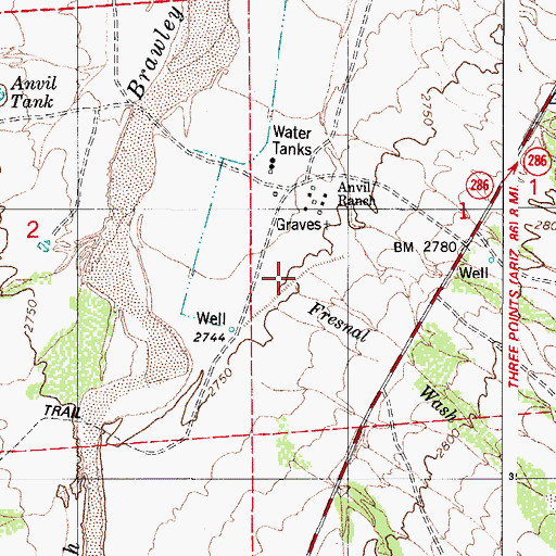 Topographic Map of Fresnal Wash, AZ