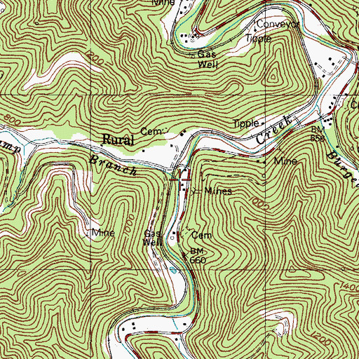 Topographic Map of Swinge Camp Branch, KY